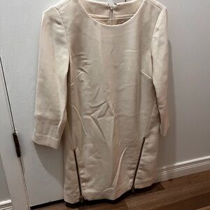 J. Crew Cream Long-Sleeve Shift Dress with Front Zips